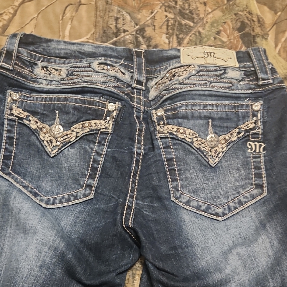 Miss Me Dark Blue Skinny Jeans with Embellished Pockets